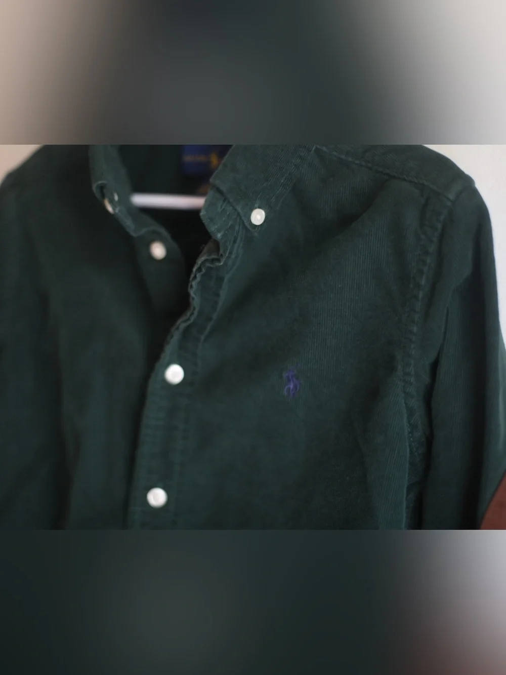 Ralph Lauren Boys Green Corduroy Button Down Shirt w/ Elbow Patches Size 6